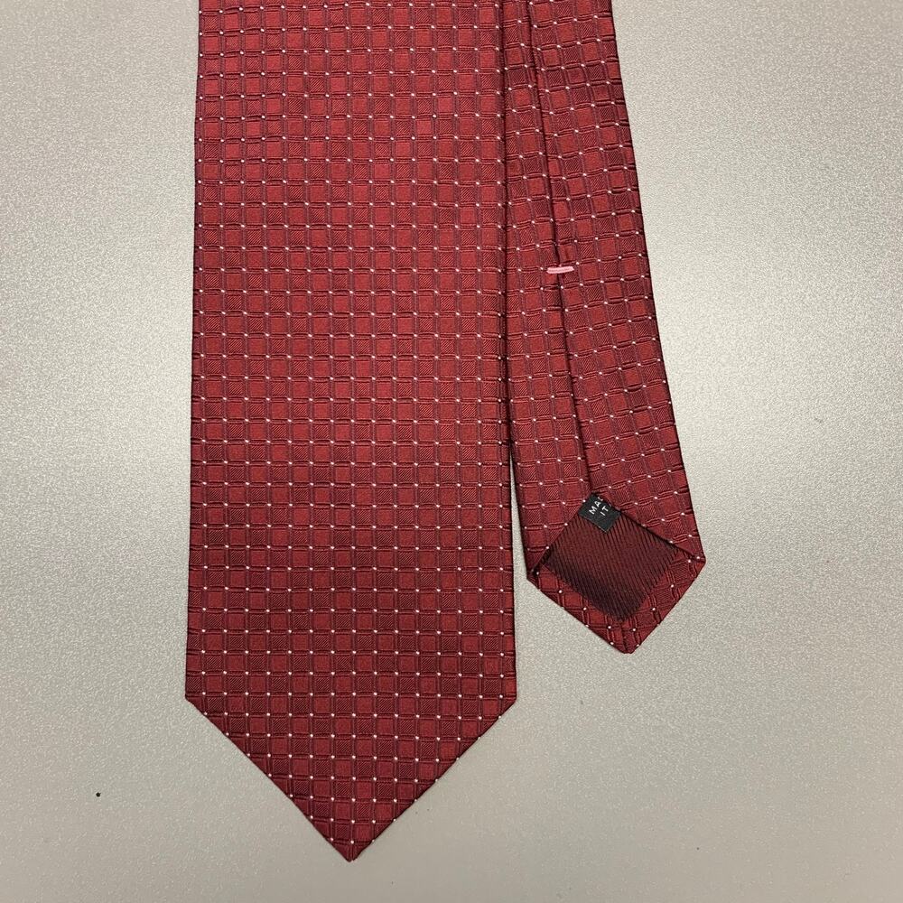 BORRELLI Burgundy White Checkered Silk Tie